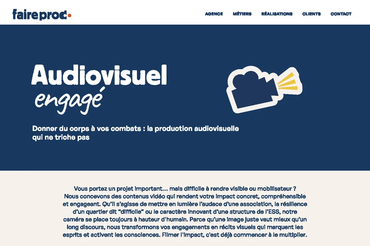 Maquette de la page Audiovisuel engagé du nouveau site Faireprod