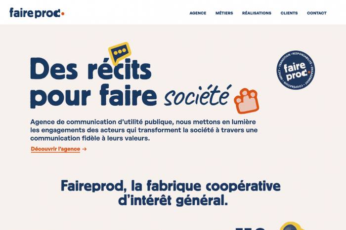 Maquette de la page d'accueil du site de Faireprod