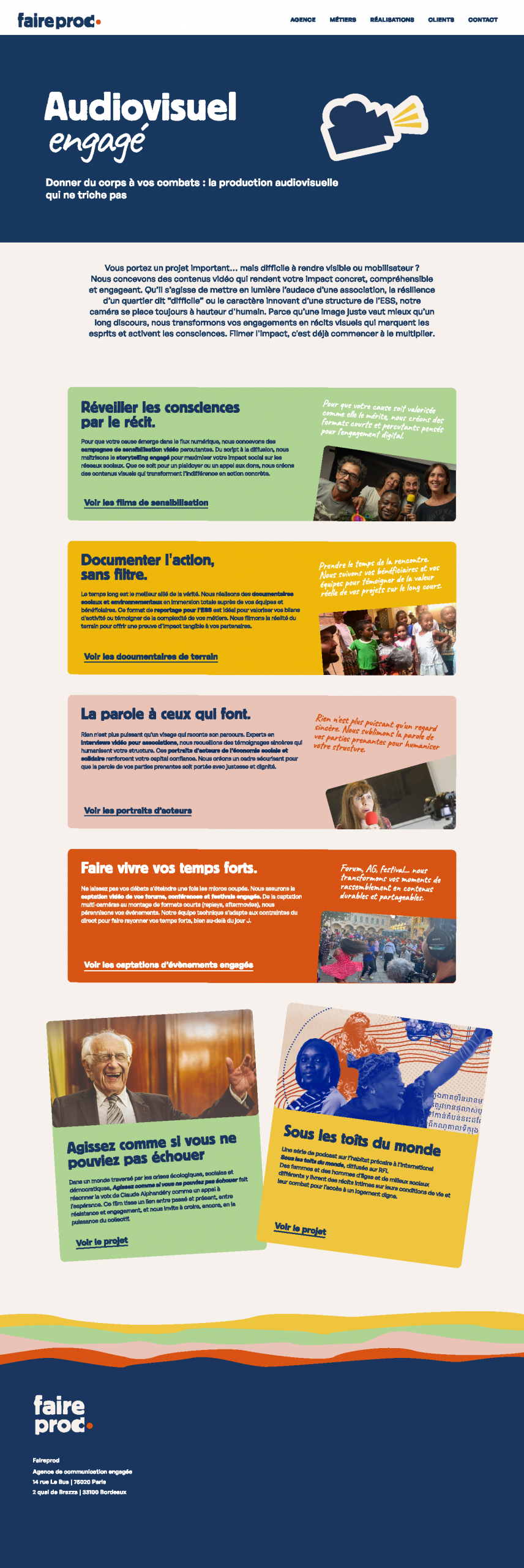 Maquette page métier Faireprod